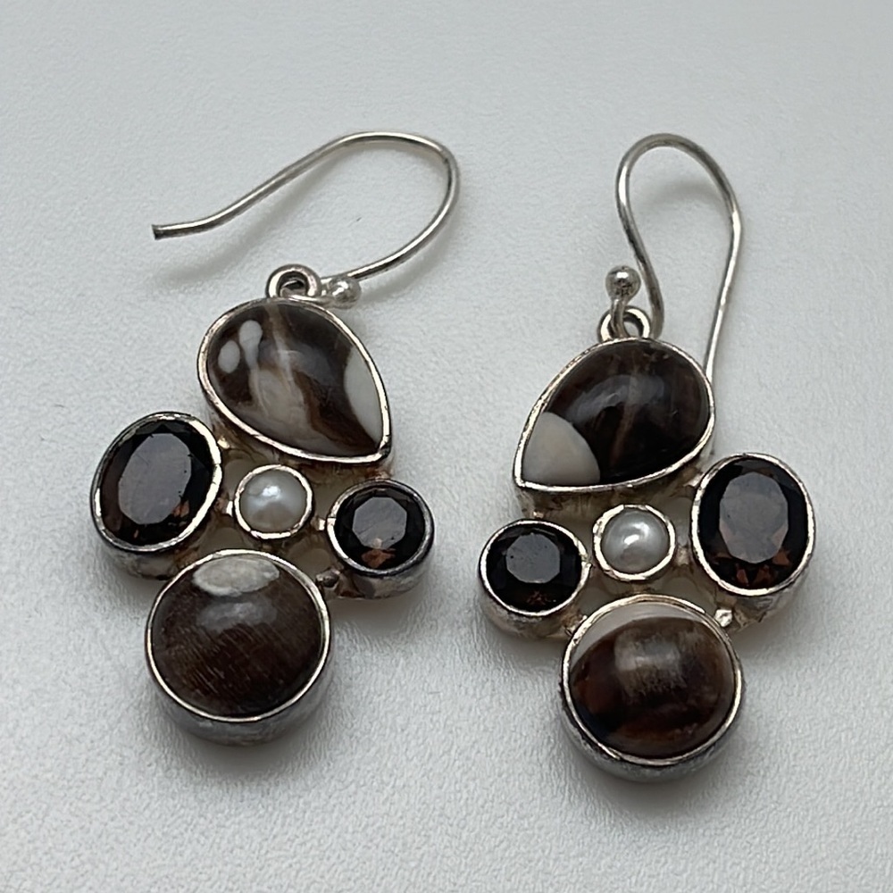 NEW! Sterling silver genuine Smokey quatrtz and peanut wood earrings - Picture 8 of 8